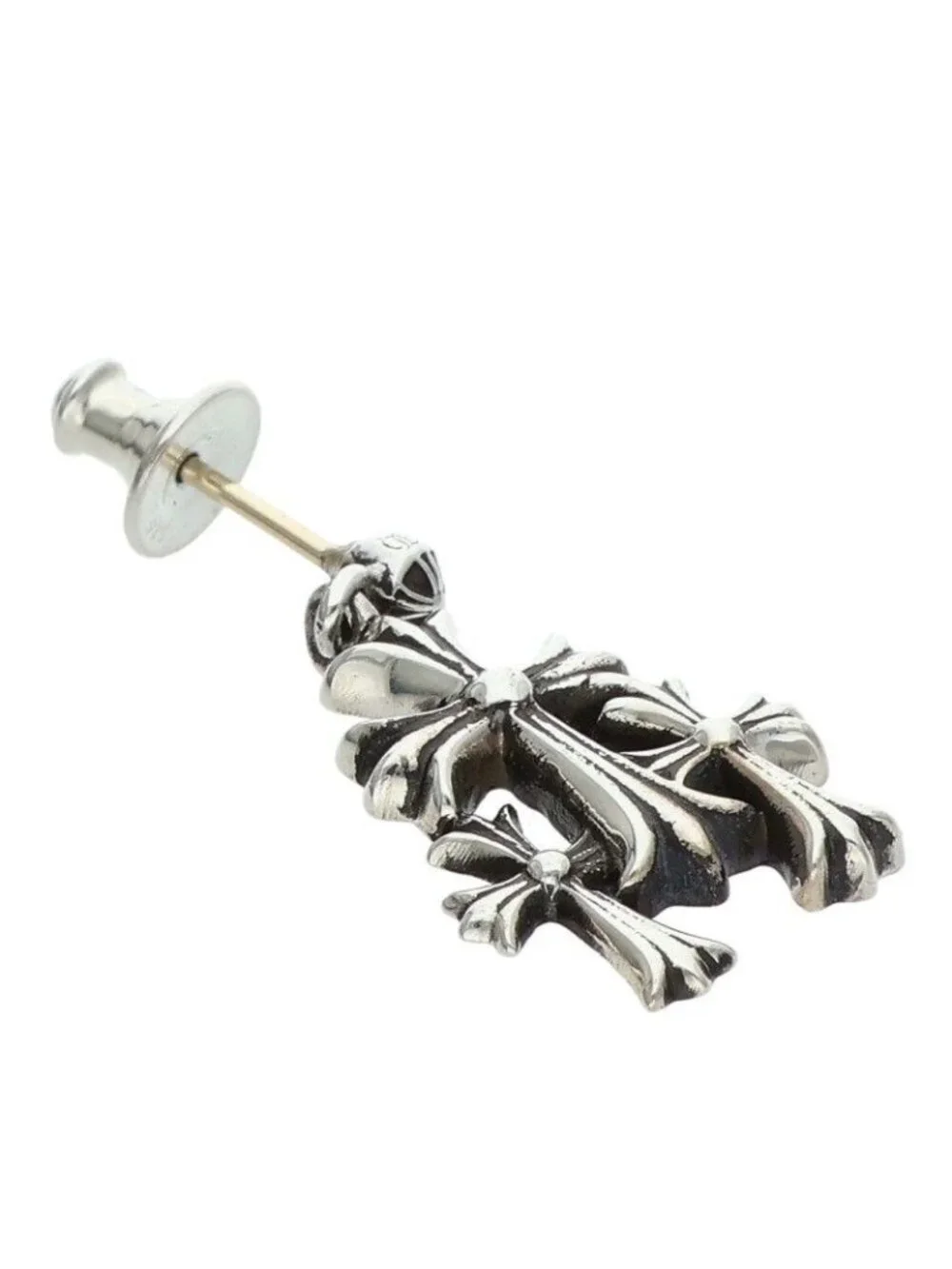 Chrome Hearts 3 CH Cross Drop Triple Silver Earrings